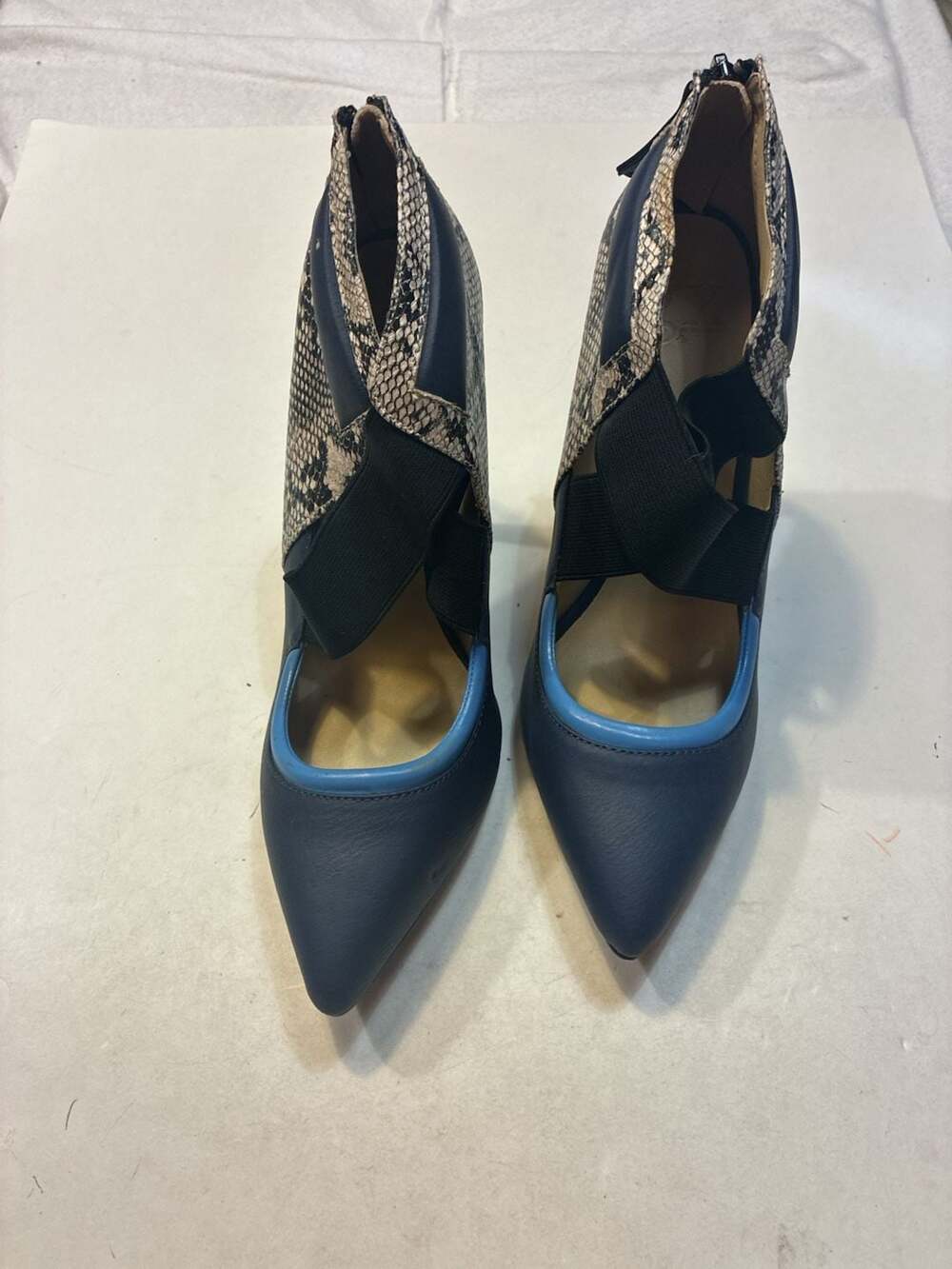 GX by Gwen Stefani Tri-Tone Pointed Toe Stiletto Heels With Snake Print and Elas